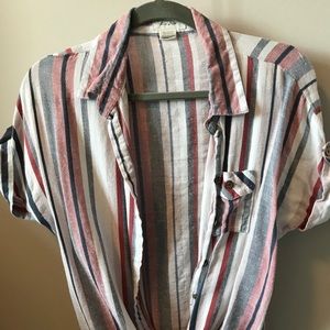 Red White Blue tie front shirt, size M